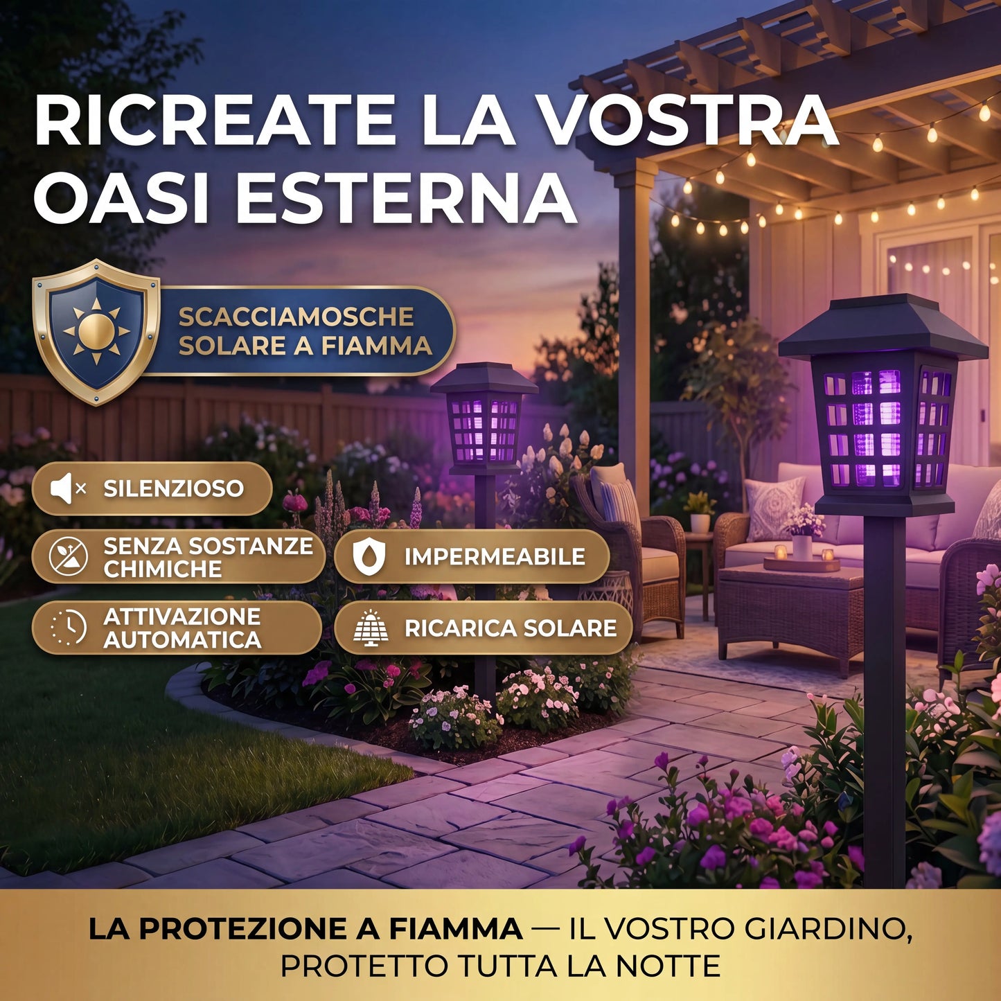 Lampada antizanzare solare e da giardino